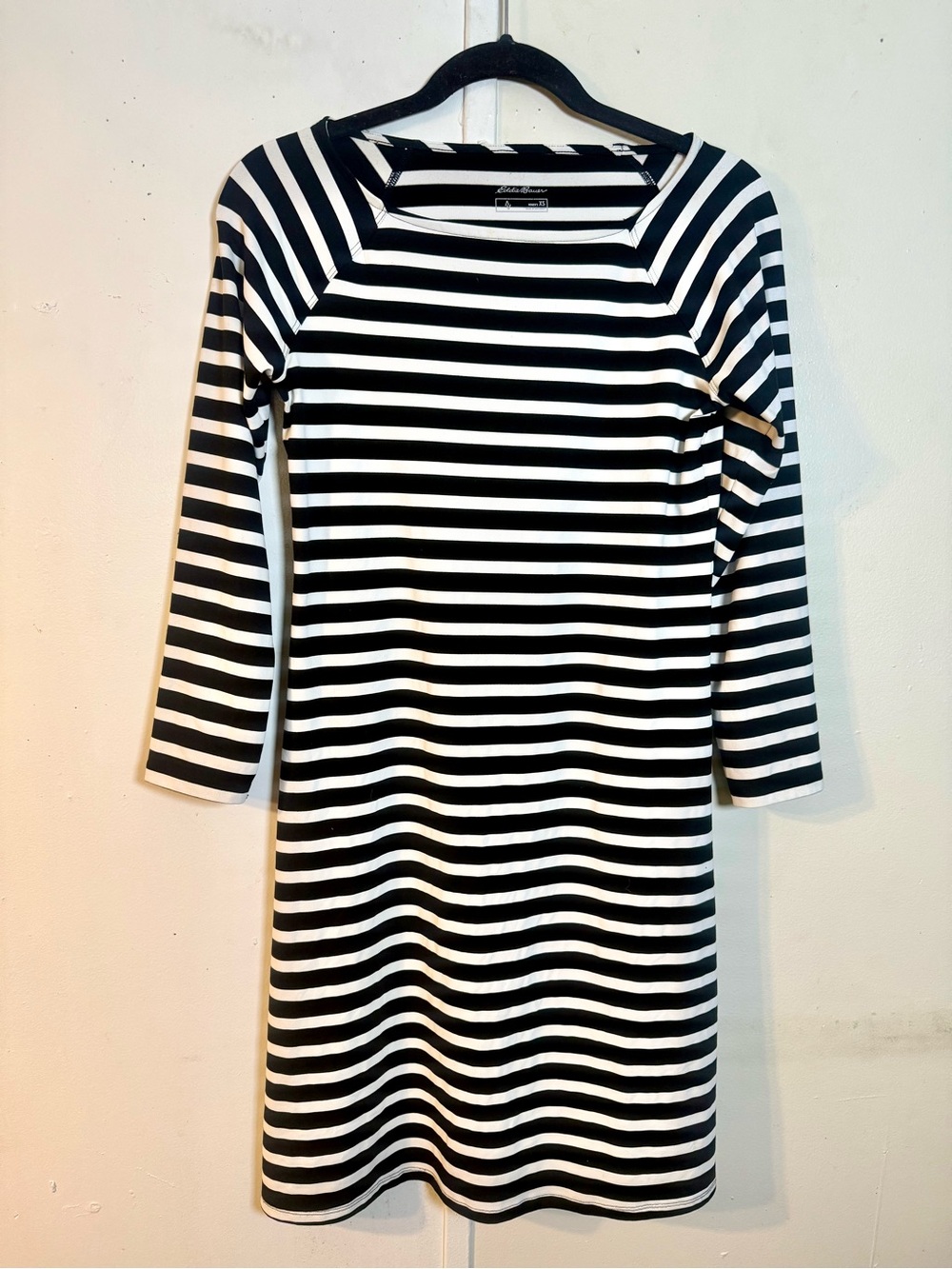 Eddie Bauer Black and White Striped Long-Sleeve Dress